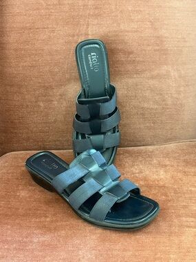 Blue Strappy Low Wedge Sandals